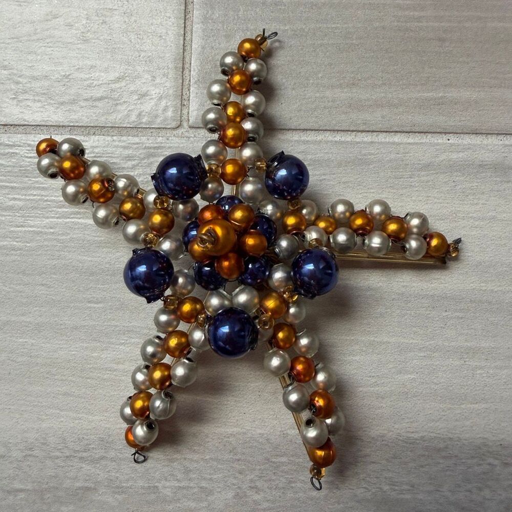 Christopher Radko Starry Seas Beaded Czech Star Fish Blue/Gold